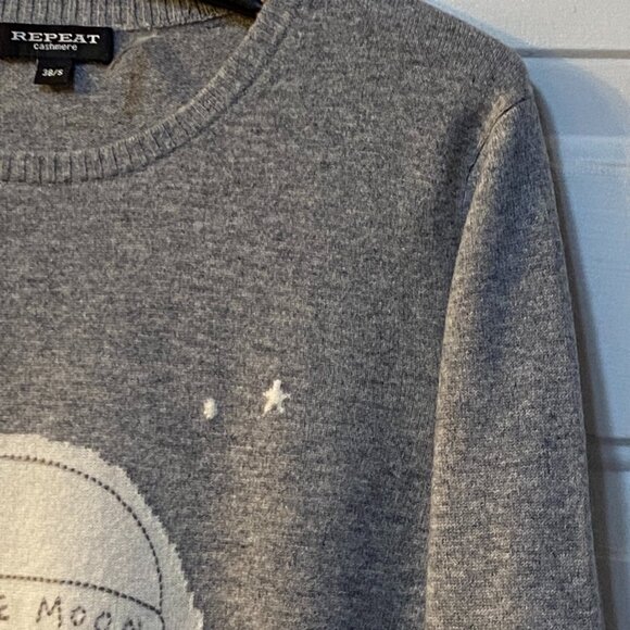 NEW Repeat 100% Cashmere Women Sz S Gray Sweater Pullover "To The Moon and Back" - Picture 3 of 11